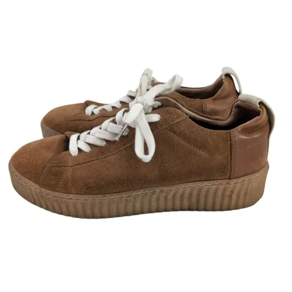 Allsaints Platform Sneakers Womens EU 38 US 8 Cherry Cognac Brown Suede Casual - Picture 1 of 12
